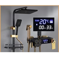 Image 1 of Digital Brass Thermostat with Light Control for Modern Bathrooms