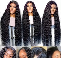 Image 1 of  5x5 Brazilian HD  Lace wig, Natural black Deep waves  , 180% - 250% lace Wigs 16-30 inches
