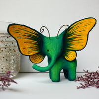 Image 1 of Green & Yellow Elephant Butterfly Sculpture