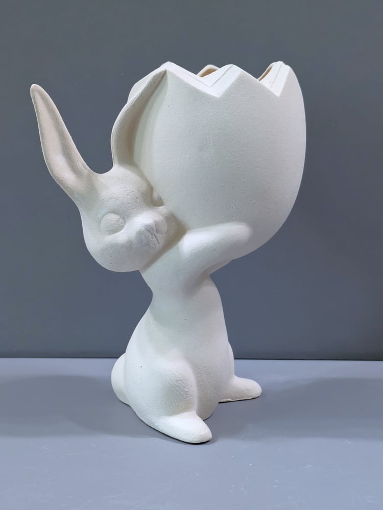 Image of Ceramic Bisque Bunny With Egg Ready to Paint