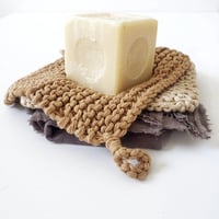 Image 4 of Set of 3 knitted washcloths in recycled cotton - Ecofriendly sustainable reusable dishcloths