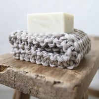 Image 3 of Set of 3 knitted washcloths in recycled cotton - Ecofriendly sustainable reusable dishcloths