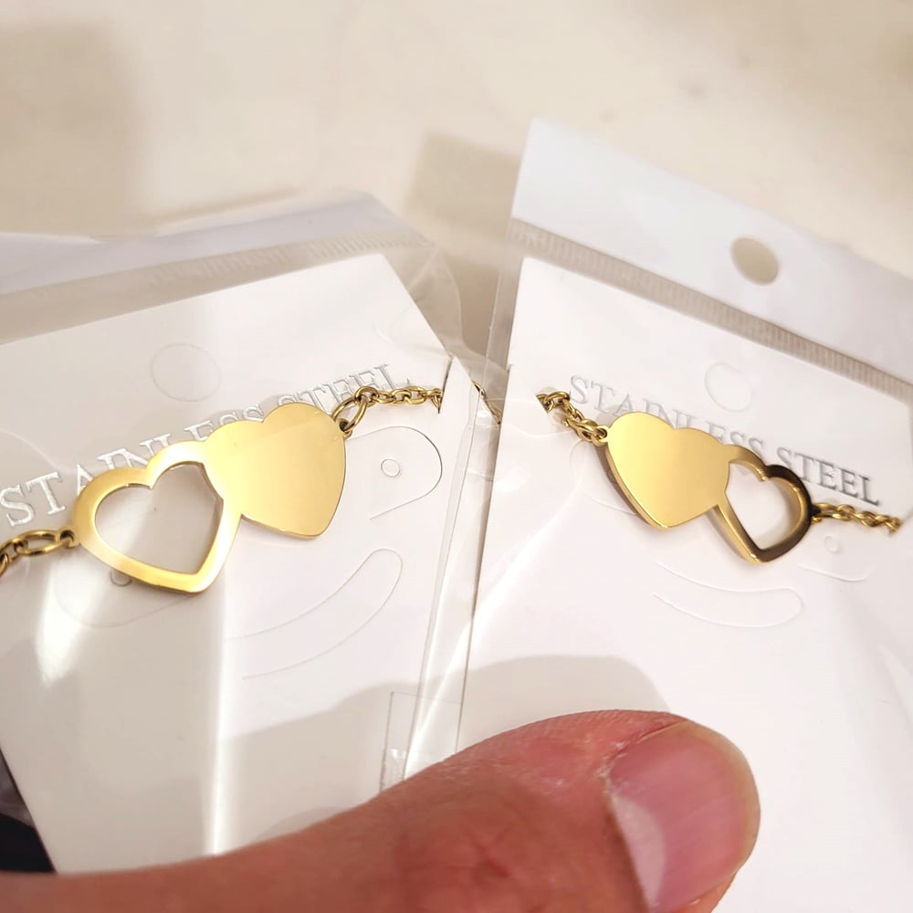 Image of Set of 2 Double Heart Bracelet Laser engraving Blanks. Valentines & Love Special Blanks