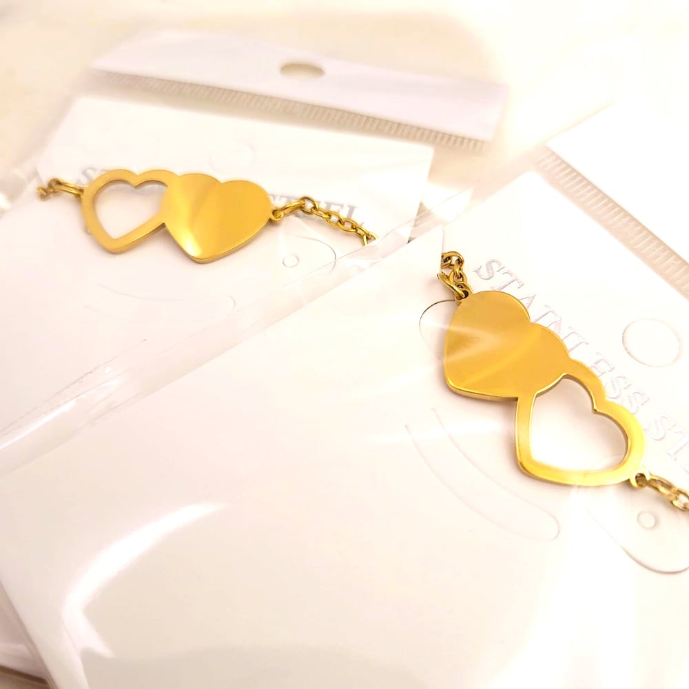 Image of Set of 2 Double Heart Bracelet Laser engraving Blanks. Valentines & Love Special Blanks