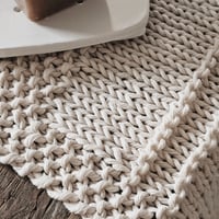 Image 3 of Amber hand knit cotton towel, made with recycled Argentinian cotton yarn. Handy corner loop to hang