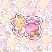 Image of Rose Tea & Cookies Kitty Sticker - Holographic Pattern