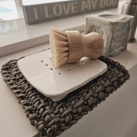 Image 1 of Square soap dish, natural ceramic tray.