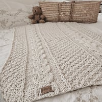 Image 5 of Camila Knitted Baby Blanket, 100% Argentinian cotton yarn. Stroller, car seat, bassinet blanket