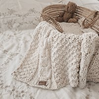 Image 1 of Camila Knitted Baby Blanket, 100% Argentinian cotton yarn. Stroller, car seat, bassinet blanket