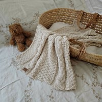 Image 2 of Camila Knitted Baby Blanket, 100% Argentinian cotton yarn. Stroller, car seat, bassinet blanket