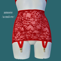 Image 3 of The AMORE overt suspender skirt in berry red lace