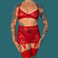 Image 4 of The AMORE overt suspender skirt in berry red lace