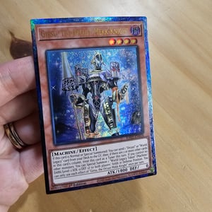 Image of Girsu, the Orcust Mekk-Knight Etched Card Experiment (Stripped, etched, recolored border)