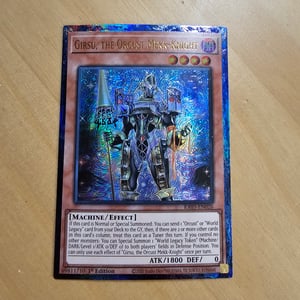 Image of Girsu, the Orcust Mekk-Knight Etched Card Experiment (Stripped, etched, recolored border)