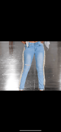 Image 1 of Rhinestone Fringe Jeans