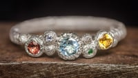 Image 1 of Recycled silver ring with topaz, citrine, emerald, peach sapphire and tanzanite