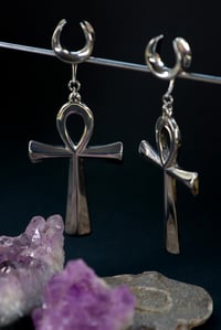 Image 2 of Ear Hangers - ANKH - Ear Saddles for Stretched Ears, Tunnels - Silver - Stainless Steel 316L Tunnels