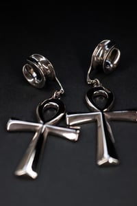 Image 1 of Ear Hangers - ANKH - Ear Saddles for Stretched Ears, Tunnels - Silver - Stainless Steel 316L Tunnels