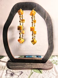 Image 7 of Sunflower Yellow, White, Blue, Amber, and Gold Multicolor Beaded Extra Large Hoop Earrings