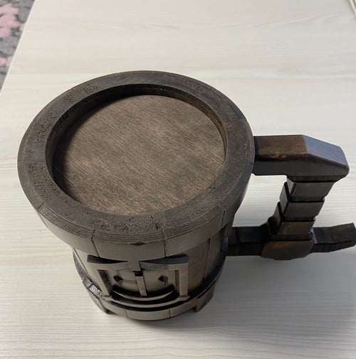 Image of Deep Rock Galactic wooden beer mug, steel inside, gamers gift