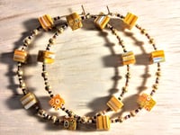Image 2 of Sunflower Yellow, White, Blue, Amber, and Gold Multicolor Beaded Extra Large Hoop Earrings