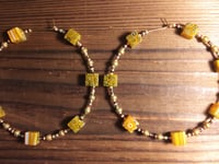 Image 3 of Sunflower Yellow, White, Blue, Amber, and Gold Multicolor Beaded Extra Large Hoop Earrings