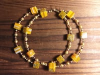 Image 4 of Sunflower Yellow, White, Blue, Amber, and Gold Multicolor Beaded Extra Large Hoop Earrings