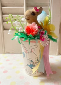 Image 1 of Sweet Vintage Flocked Easter Bunny in Cute Vintage Bunny Cup