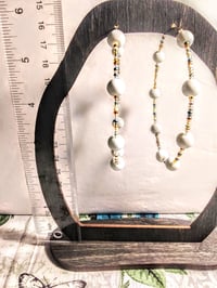 Image 5 of Tea Rose White, Blue, Amber, and Pink Multicolor Beaded Extra Large Hoop Earrings