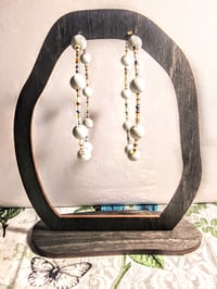 Image 6 of Tea Rose White, Blue, Amber, and Pink Multicolor Beaded Extra Large Hoop Earrings