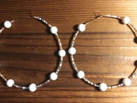Image 4 of Tea Rose White, Blue, Amber, and Pink Multicolor Beaded Extra Large Hoop Earrings