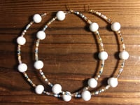 Image 3 of Tea Rose White, Blue, Amber, and Pink Multicolor Beaded Extra Large Hoop Earrings