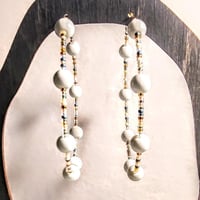 Image 1 of Tea Rose White, Blue, Amber, and Pink Multicolor Beaded Extra Large Hoop Earrings