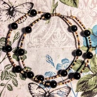 Image 9 of Onyx Black, Burgundy, Yellow, and Green Multicolor Beaded Extra Large Hoop Earrings
