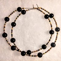 Image 8 of Onyx Black, Burgundy, Yellow, and Green Multicolor Beaded Extra Large Hoop Earrings