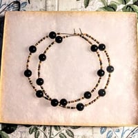 Image 7 of Onyx Black, Burgundy, Yellow, and Green Multicolor Beaded Extra Large Hoop Earrings