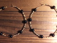 Image 3 of Onyx Black, Burgundy, Yellow, and Green Multicolor Beaded Extra Large Hoop Earrings