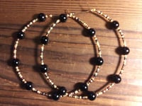 Image 4 of Onyx Black, Burgundy, Yellow, and Green Multicolor Beaded Extra Large Hoop Earrings