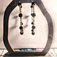 Image 6 of Onyx Black, Burgundy, Yellow, and Green Multicolor Beaded Extra Large Hoop Earrings
