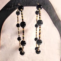 Image 1 of Onyx Black, Burgundy, Yellow, and Green Multicolor Beaded Extra Large Hoop Earrings