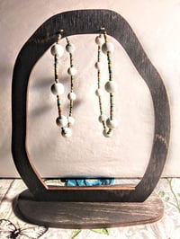 Image 6 of Tea Rose White, Orange, Blue, and Green Multicolor Beaded Extra Large Hoop Earrings