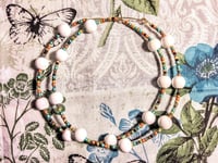 Image 9 of Tea Rose White, Orange, Blue, and Green Multicolor Beaded Extra Large Hoop Earrings