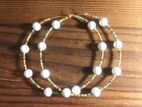 Image 4 of Tea Rose White, Orange, Blue, and Green Multicolor Beaded Extra Large Hoop Earrings