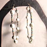Image 1 of Tea Rose White, Orange, Blue, and Green Multicolor Beaded Extra Large Hoop Earrings