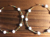 Image 3 of Tea Rose White, Orange, Blue, and Green Multicolor Beaded Extra Large Hoop Earrings