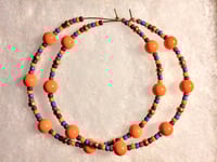 Image 8 of Daisy Orange, Ocean Blue, Red, and Gold Multicolor Beaded Extra Large Hoop Earrings