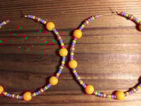 Image 4 of Daisy Orange, Ocean Blue, Red, and Gold Multicolor Beaded Extra Large Hoop Earrings