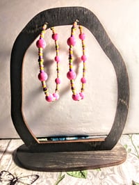 Image 5 of Carnation Pink, Lavender, Yellow, Lime Green, and Gold Multicolor Beaded Extra Large Hoop Earrings