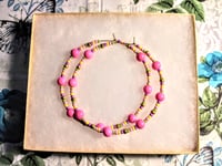 Image 7 of Carnation Pink, Lavender, Yellow, Lime Green, and Gold Multicolor Beaded Extra Large Hoop Earrings