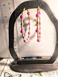 Image 6 of Carnation Pink, Lavender, Yellow, Lime Green, and Gold Multicolor Beaded Extra Large Hoop Earrings